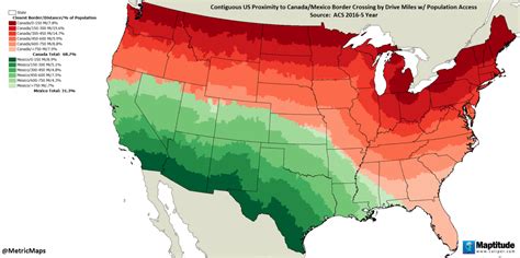 Contiguous US proximity to Canada/Mexico border... - Maps on the Web