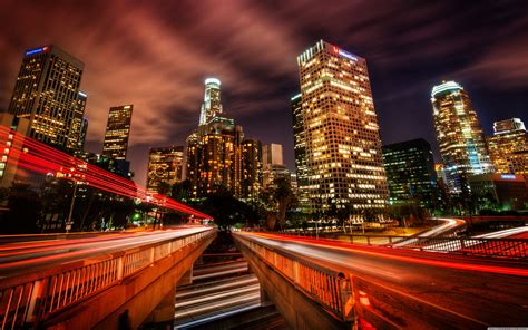 Downtown Los Angeles At Night Ultra HD Desktop Background Wallpaper for ...