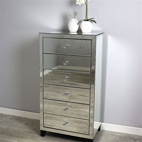 Classic Mirror 6 Drawer Mirrored Glass Tallboy Chest Of Drawers | Picture Perfect Home