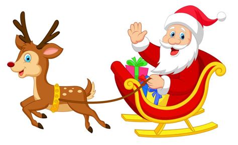 santa claus is riding in a sleigh with his reindeer and waving at him