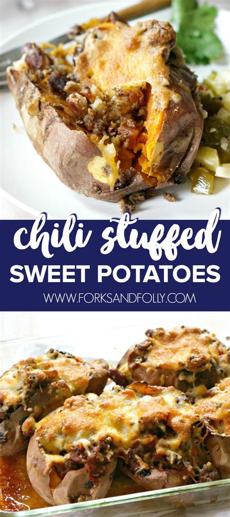 Easy Chili Stuffed Sweet Potatoes Recipe - Forks and Folly