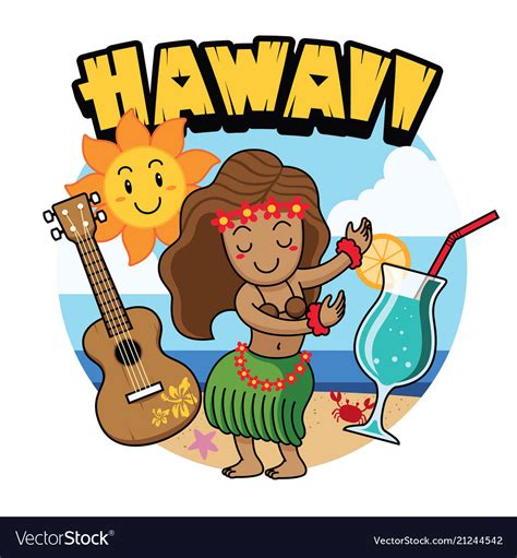 Cute cartoon hawaiian girl dancing Royalty Free Vector Image