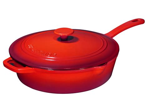 Buy Bruntmor Enamel Cast Iron Sauté Pan with Lid, Oven Safe Skillet, Grill Pan Set - 5 Qt - Red ...