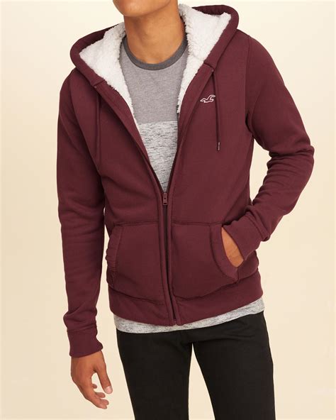 Hollister Iconic Sherpa Lined Hoodie in Red for Men | Lyst