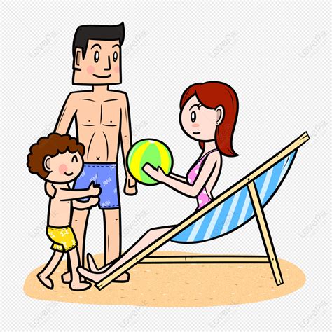 Summer Beach Family Playing Beach Ball, Beach Clipart, Beach Vector, Cartoon Family PNG Image ...