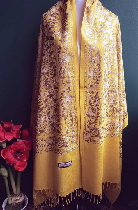 RESERVED FOR GLENDA Embroidered bright yellow wool shawl, paisley evening shawl, gifts for her ...