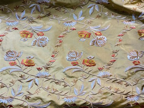 NEW Designer 100% Silk Taffeta Embroidery Fabric - Antique Yellow Gold Floral | www ...