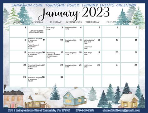 January 2023 Events Calendar – Shamokin-Coal Township Public Library