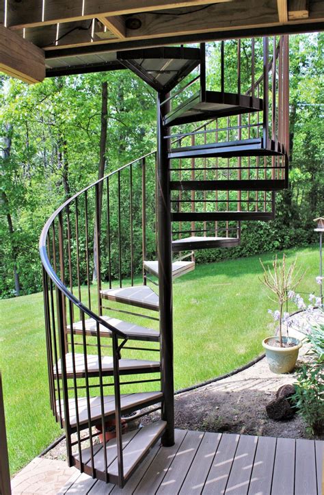 Brown Exterior Spiral Staircase for Deck - Great Lakes Metal Fabrication