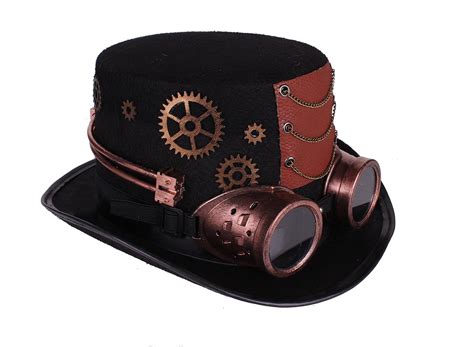 Arsimus Large Steampunk Hat with Goggles & Gears Burning Man Victorian Top Hat