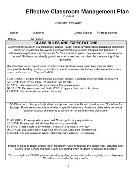 Classroom Management Plan - 38 Templates & Examples ᐅ TemplateLab