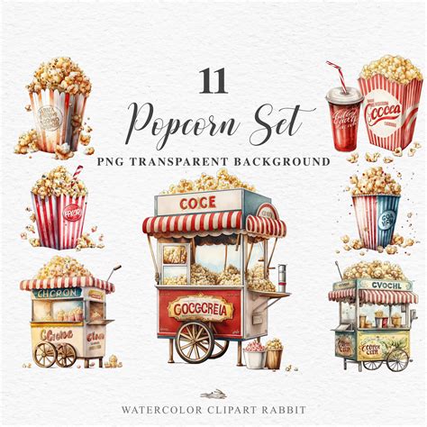 Popcorn Stand Clipart Watercolor Food Clipart Cinema Food - Etsy