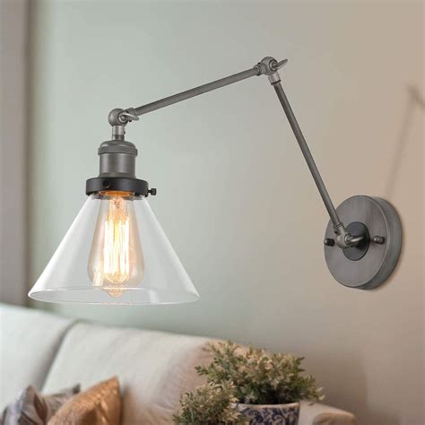 LNC Swing Arm Wall Lamp Plug-in/Hardwired Wall Sconces with Clear Glass ...