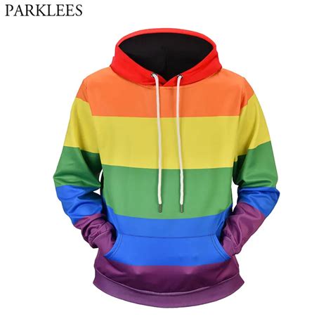 3D Rainbow Print Hooded Sweatshirt Men Women Colorful Hoodies Pullover ...