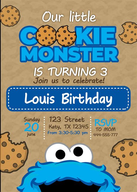 Cookie monster boy birthday invitation – Artofit