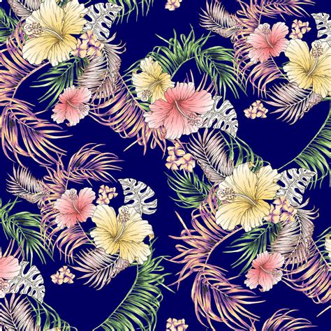 Navy Coral Floral Tropical Prints on Hi-Multi Chiffon Washed Fabric ...