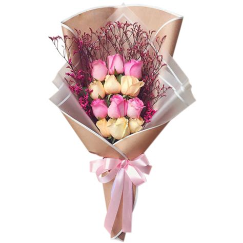 Send 12 Pink and Peach Ecuadorian Roses Bouquet to Philippines