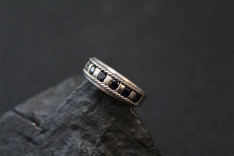 Sterling Silver and Synthetic Sapphire Band Ring with Rope Border