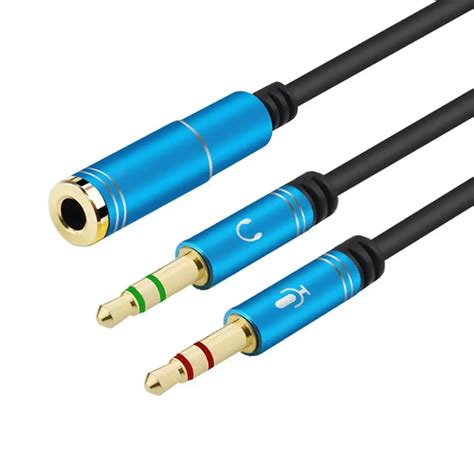 Earphone&Mic Y Splitter Adapter 3.5mm Audio Aux 2 Male to 1 Female Headphone Extension Cable ...