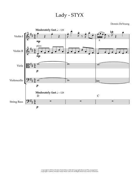 Lady Sheet Music | Styx | String Ensemble