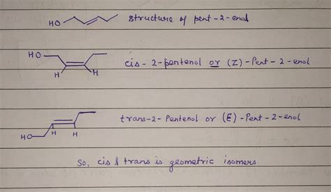 [Solved] Draw and name two opposing geometric isomers for Pent-2-enol ...