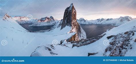 Scenic View from Mount Hesten on Iconic Mountain Segla at Dawn in ...