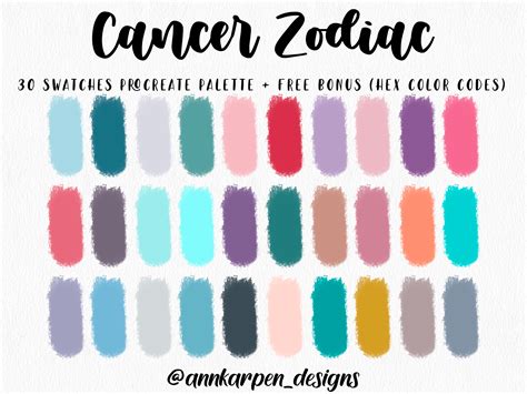 Cancer Zodiac Procreate Palette, 30 HEX Color Codes, Instant Digital ...