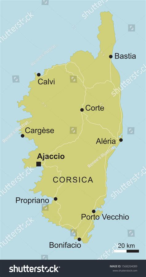 Vector Map Corsica Important Cities Roads Stock Vector (Royalty Free ...