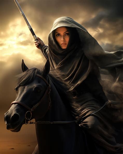 Premium Photo | An muslim woman warrior in hijab and veil on horse in ...