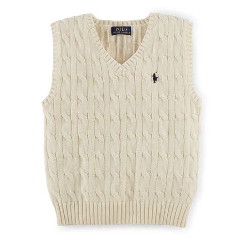 Ralph Lauren Cable-Knit Cotton Sweater Vest in Natural | Lyst