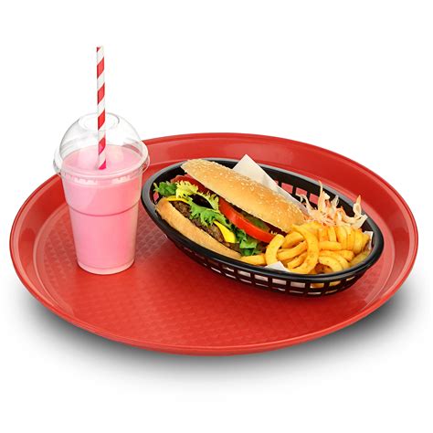 Round Red Plastic Stackable Fast Food Tray 14 Inch