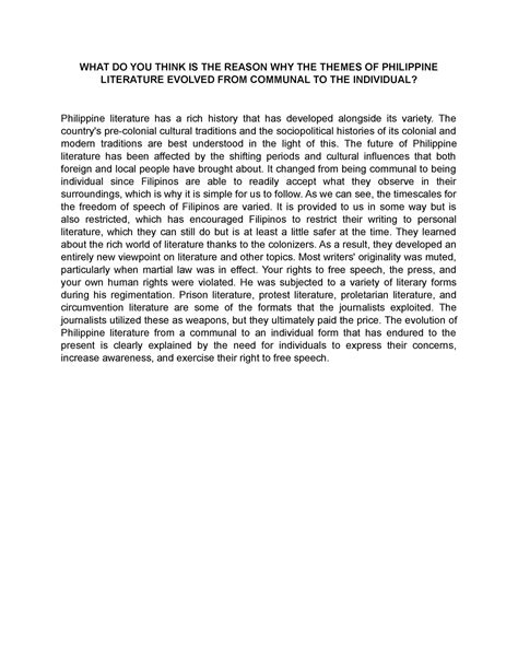 WHAT DO YOU Think IS THE Reason WHY THE Themes OF Philippine Literature ...
