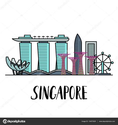 Famous Singapore landmarks landscape with modern lettering — Stock Vector © Julija_grozyan ...