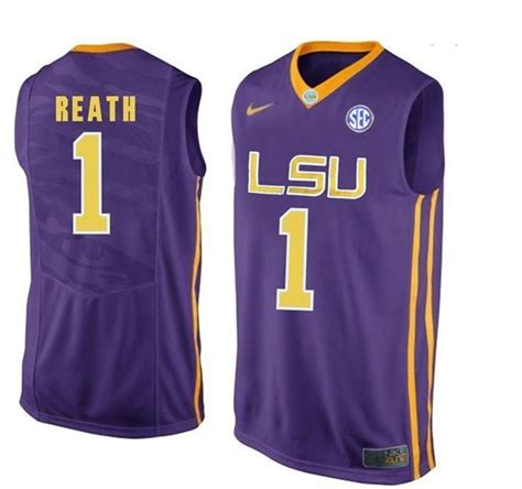 the nike lsu basketball jersey is purple and has yellow trims on the ...