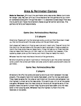 Area and Perimeter Math Center Games by Glitter and Lesson Planning