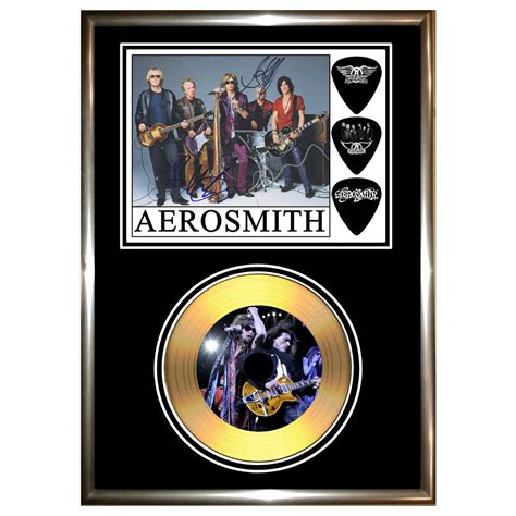 AEROSMITH Signed Framed Gold Vinyl Cd & Photo by GoldDiscDisplays