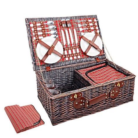 4 Person Picnic Basket Set w/ Cooler Bag Blanket | Picnic basket set, Picnic basket, Picnic