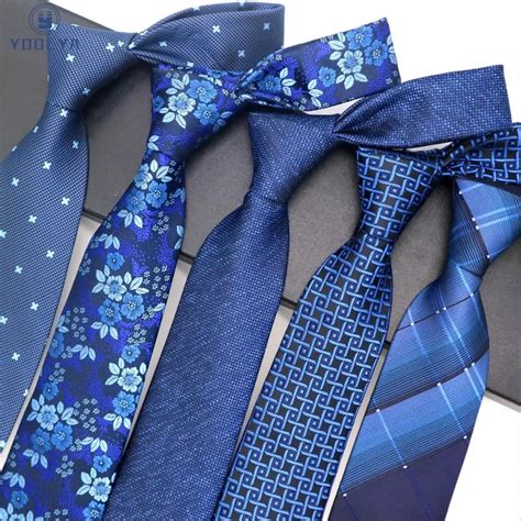 Fashion Mens Tie 8CM Blue Silk Neckwear Floral Dot Jacquard Woven Classic Neck Ties For Men ...