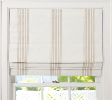 Riviera Striped Linen/Cotton Cordless Roman Blackout Shade | Pottery Barn