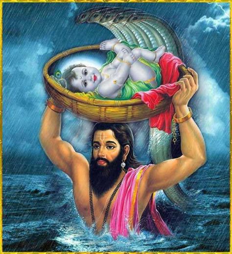 Vasudeva carries baby Krishna across the Yamuna | Krishna janmashtami, Bal krishna photo, Krishna