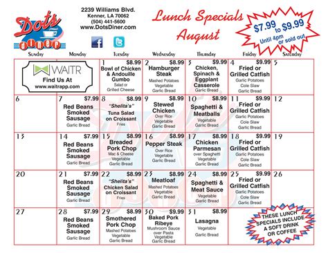 Dots Diner Daily Lunch Specials