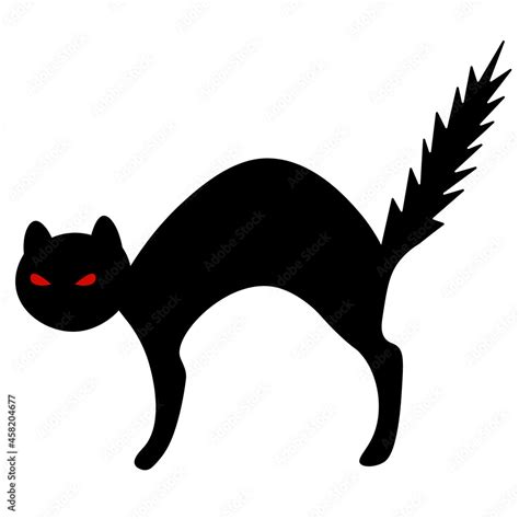 Cat. Red eyes. The frightened animal bristled. Silhouette. Vector illustration. Outline on an ...