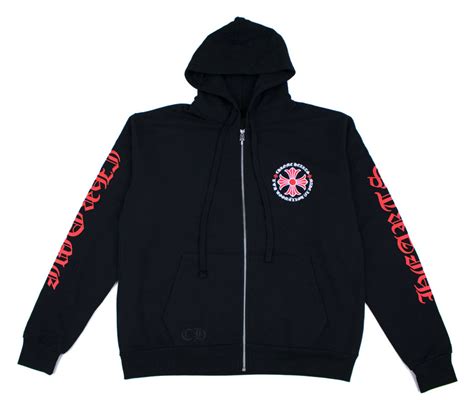 Chrome Hearts Made In Hollywood Plus Cross Zip Up Hoodie Black/Red