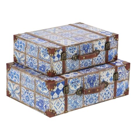 Bloomsbury Market Traditional Rectangular Suitcase 2 Piece Decorative Box Set with Lid | Wayfair