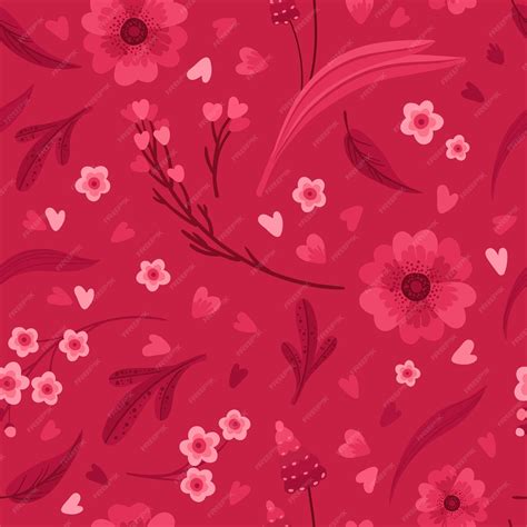 Premium Vector | Viva magenta! floral seamless pattern. blooming flowers, red and pink leaves ...