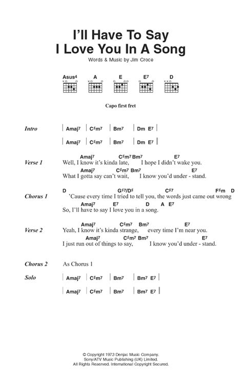 I'll Have To Say I Love You In A Song Sheet Music | Jim Croce | Guitar Chords/Lyrics