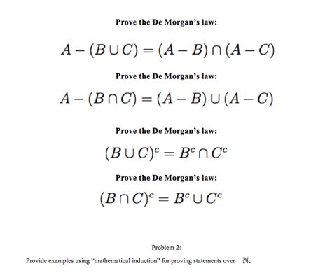 Solved Prove the De Morgan's law: A - (BUC) = (A – B) n(A | Chegg.com