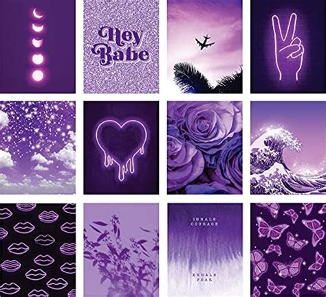 Artivo Purple wall collage kit aesthetic pictures, 50 Set 4x6 with butterflies, Purple Black ...