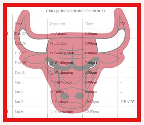 Printable 2020-21 Chicago Bulls team schedule and TV schedule - Interbasket