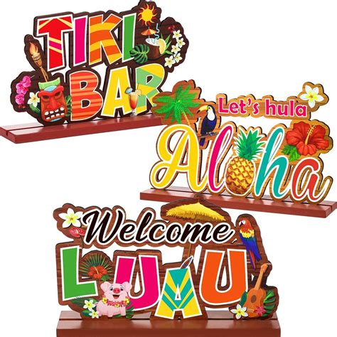 Amazon.com: Blulu Luau Party Signs Aloha Signage Tiki Party Table Decoration, Tropical Summer ...